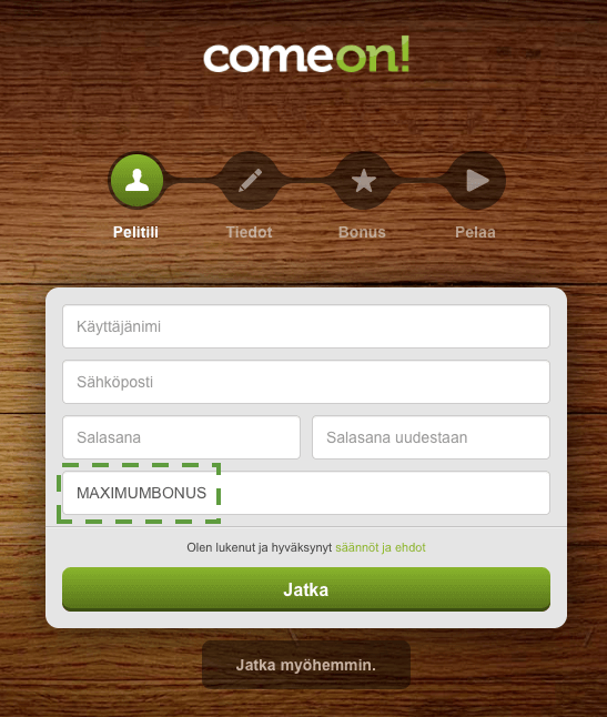 ComeOn bonuskoodi ComeOn bonuskoodi